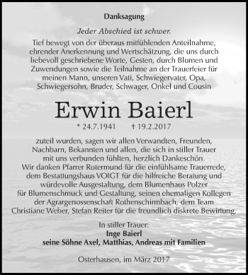 Traueranzeige von Erwin Baierl von Super Sonntag SGH Mansf. Land