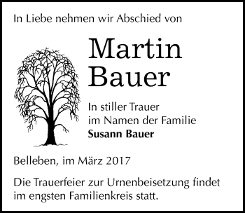 Traueranzeige von Martin Bauer von Mitteldeutsche Zeitung Bernburg