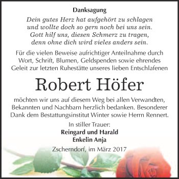 Traueranzeige von Robert Höfer von WVG - Wochenspiegel Bitterfeld