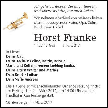 Traueranzeige von Horst Franke von Super Sonntag SGH Mansf. Land