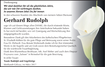 Traueranzeige von Gerhard Rudolph von Mitteldeutsche Zeitung Köthen