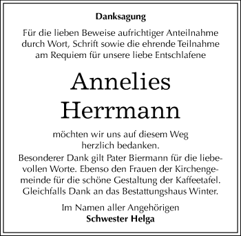 Traueranzeige von Annelies Herrmann von Mitteldeutsche Zeitung Bitterfeld