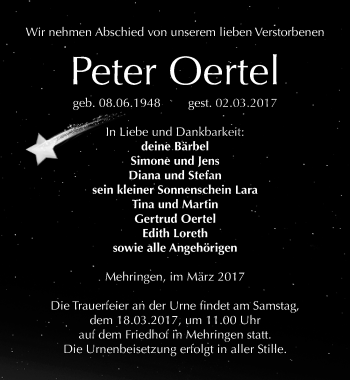 Traueranzeige von Peter Oertel von Mitteldeutsche Zeitung Aschersleben