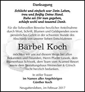 Traueranzeige von Bärbel Koch von Mitteldeutsche Zeitung Bernburg