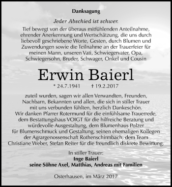 Traueranzeige von Erwin Baierl von Mitteldeutsche Zeitung Mansfelder Land