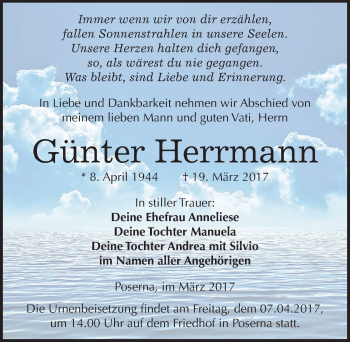 Traueranzeige von Günter Herrmann von Mitteldeutsche Zeitung Weißenfels