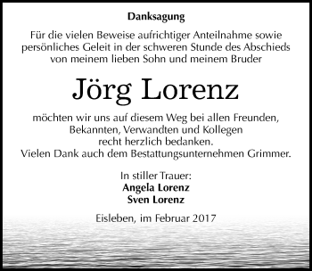 Traueranzeige von Jörg Lorenz von Mitteldeutsche Zeitung Mansfelder Land