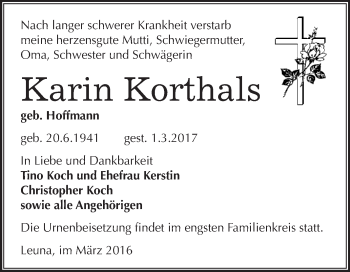 Traueranzeige von Karin Korthals von Super Sonntag Halle