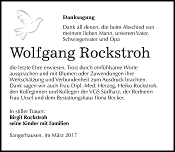 Traueranzeige von Wolfgang Rockstroh von Mitteldeutsche Zeitung Sangerhausen