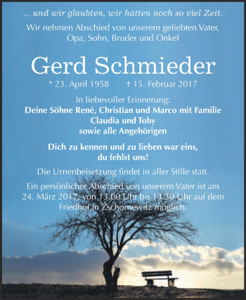 Traueranzeige von Gerd Schmieder von WVG - Wochenspiegel Halle