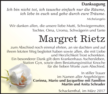 Traueranzeige von Margret Rietz von Mitteldeutsche Zeitung Aschersleben