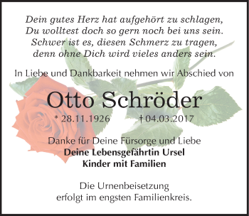 Traueranzeige von Otto Schröder von Mitteldeutsche Zeitung Bitterfeld