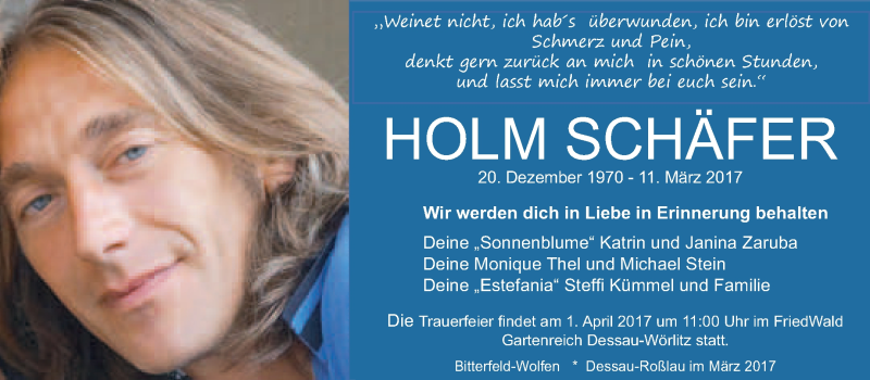  Traueranzeige für Holm Kurt Schäfer vom 22.03.2017 aus WVG - Wochenspiegel Bitterfeld