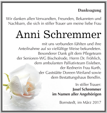 Traueranzeige von Anni Schremmer von Super Sonntag SGH Mansf. Land