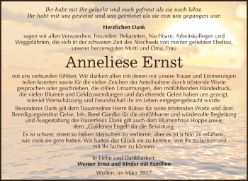 Traueranzeige von Anneliese Ernst von WVG - Wochenspiegel Dessau / Köthen