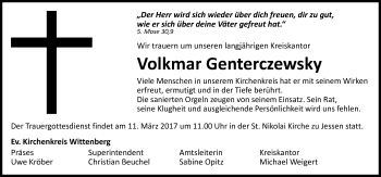 Traueranzeige von Volkmar Genterczewsky von Mitteldeutsche Zeitung