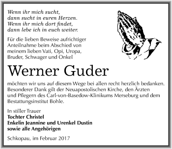 Traueranzeige von Werner Guder von Mitteldeutsche Zeitung Merseburg/Querfurt
