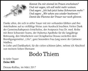 Traueranzeige von Bodo Thiem von Mitteldeutsche Zeitung Dessau-Roßlau