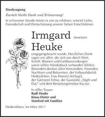 Traueranzeige von Irmgard  Heuke von Super Sonntag Quedlinburg