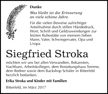 Traueranzeige von Siegfried Stroka von Mitteldeutsche Zeitung Bitterfeld