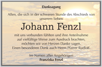 Traueranzeige von Johann Fenzl von Mitteldeutsche Zeitung Merseburg/Querfurt
