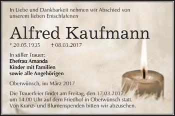 Traueranzeige von Alfred Kaufmann von Super Sonntag Halle
