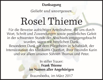 Traueranzeige von Rosel Thieme von Super Sonntag Halle
