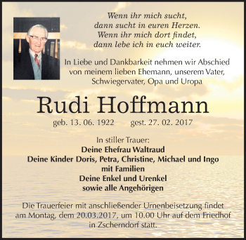 Traueranzeige von Rudi Hoffmann von Mitteldeutsche Zeitung Bitterfeld