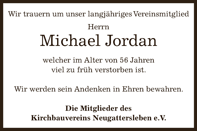  Traueranzeige für Michael Jordan vom 25.03.2017 aus Super Sonntag Bernburg