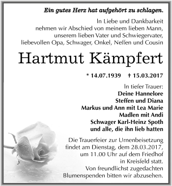 Traueranzeige von Hartmut Kämpfert von Mitteldeutsche Zeitung Mansfelder Land