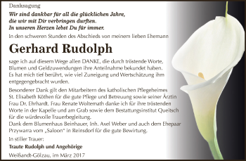 Traueranzeige von Gerhard Rudolph von WVG - Wochenspiegel Dessau / Köthen