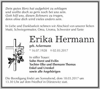 Traueranzeige von Erika Hermann von Super Sonntag Halle