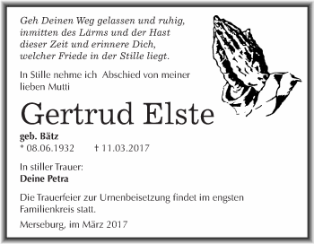 Traueranzeige von Gertrud Elste von Super Sonntag Halle
