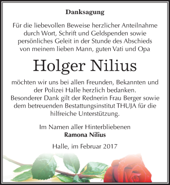 Traueranzeige von Holger Nilius von Mitteldeutsche Zeitung Halle/Saalkreis