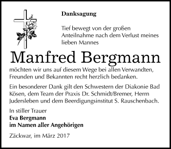 Traueranzeige von Manfred Bergmann von Mitteldeutsche Zeitung Naumburg/Nebra