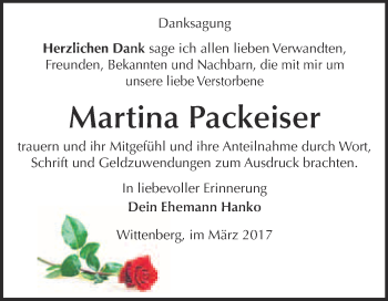 Traueranzeige von Martina Packeiser von Super Sonntag Wittenberg