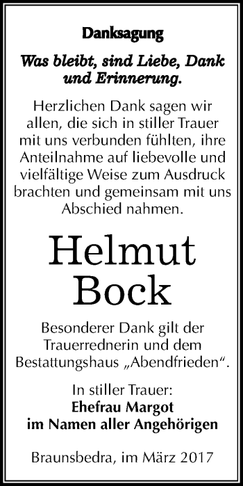 Traueranzeige von Helmut Bock von Mitteldeutsche Zeitung Merseburg/Querfurt