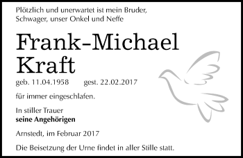 Traueranzeige von Frank-Michael Kraft von Mitteldeutsche Zeitung Mansfelder Land