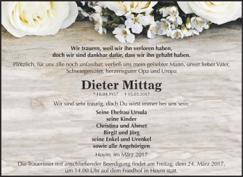 Traueranzeige von Dieter Mittag von Super Sonntag SGH Mansf. Land
