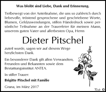 Traueranzeige von Dieter Pitschel von Mitteldeutsche Zeitung Zeitz