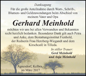 Traueranzeige von Gerhard Meinhold von Super Sonntag SGH Mansf. Land
