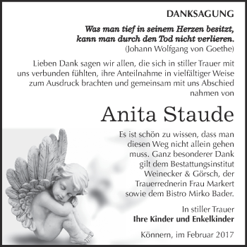 Traueranzeige von Anita Staude von Super Sonntag Bernburg