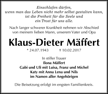 Traueranzeige von Klaus-Dieter Mäffert von Mitteldeutsche Zeitung Bitterfeld