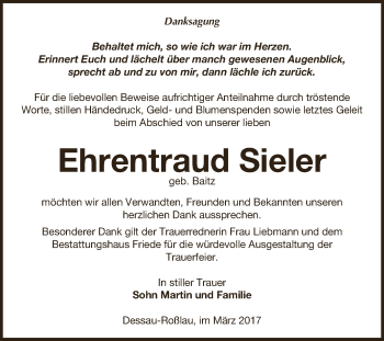 Traueranzeige von Ehrentraud Sieler von WVG - Wochenspiegel Dessau / Köthen