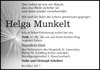 Traueranzeige von Helga Munkelt von Mitteldeutsche Zeitung Naumburg/Nebra