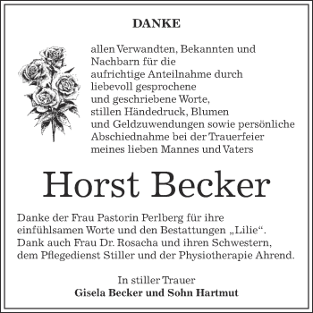 Traueranzeige von Horst Becker von WVG - Wochenspiegel Dessau / Köthen