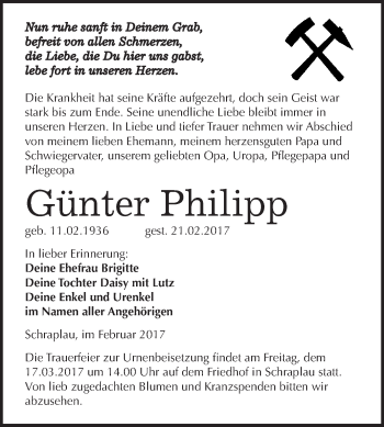 Traueranzeige von Günter Philipp von Super Sonntag Halle