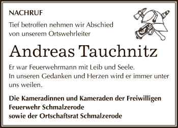 Traueranzeige von Andreas Tauchnitz von Super Sonntag SGH Mansf. Land