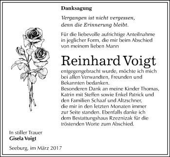 Traueranzeige von Reinhard Voigt von Mitteldeutsche Zeitung Mansfelder Land