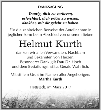Traueranzeige von Helmut Kurth von Mitteldeutsche Zeitung Mansfelder Land